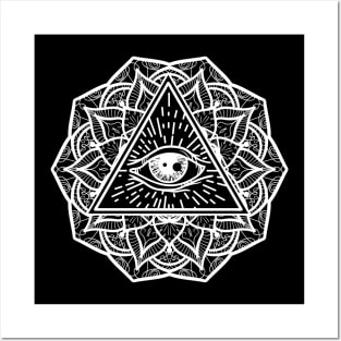 Geometric Mandala Eye Symmetry All Seeing Eye Triangle White Version Posters and Art